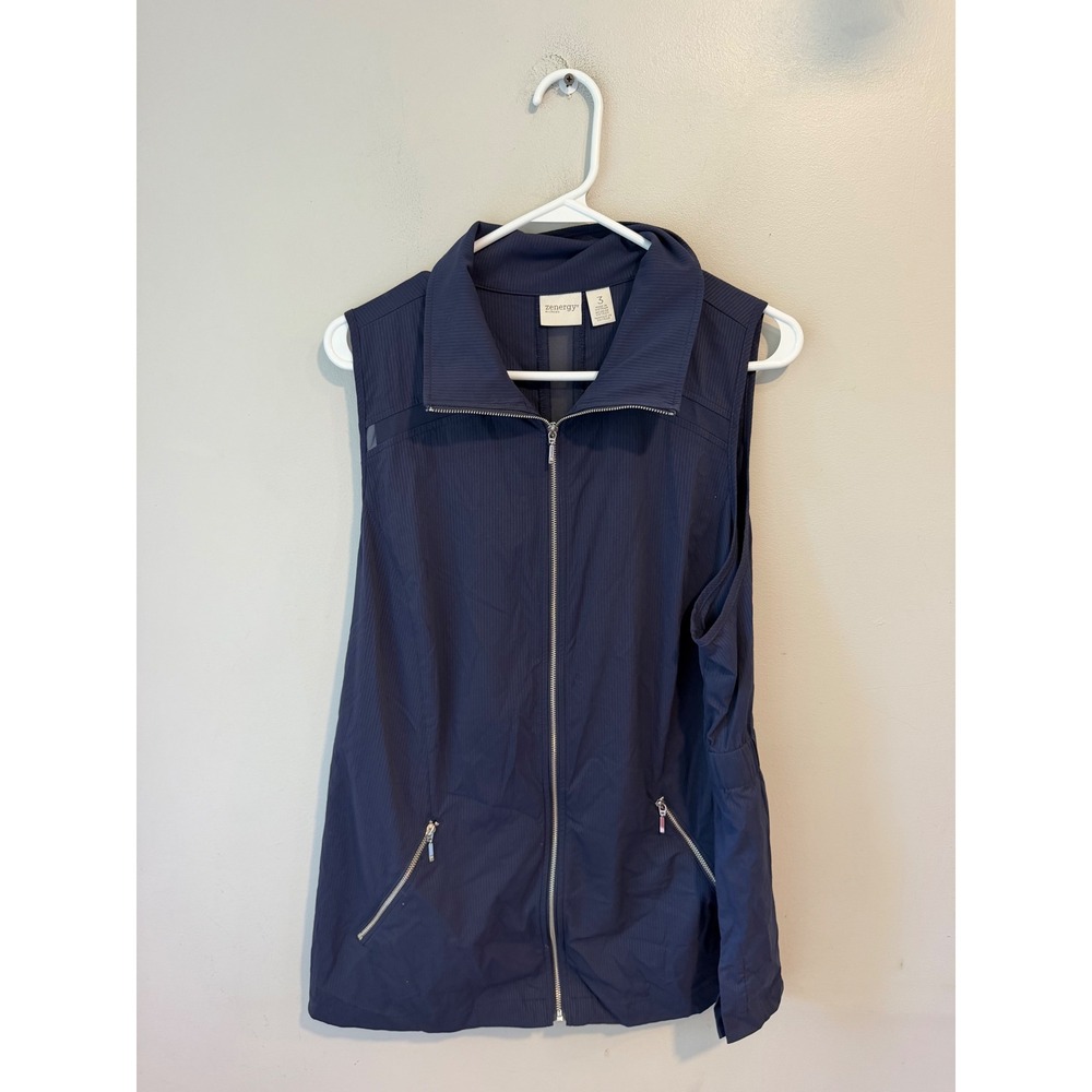 Chicos Zenergy Navy Blue Full Zip Mesh Back Active Vest Size 3 XL